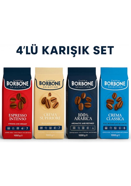 Caffè 4’lü Karışık Çekirdek Kahve Seti – 4 x 1000G