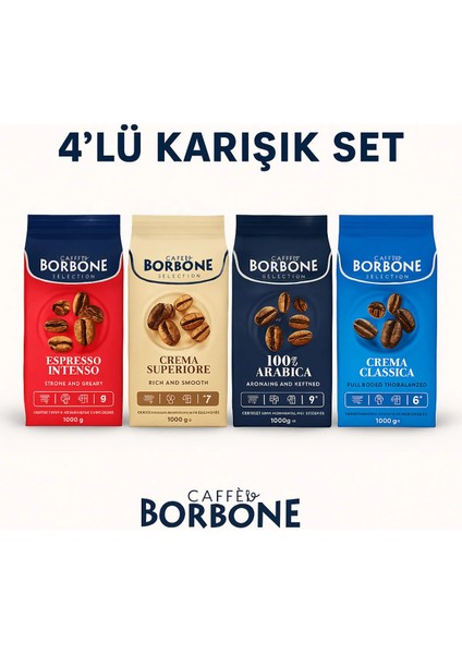 Caffè 4’lü Karışık Çekirdek Kahve Seti – 4 x 1000G fiyatları