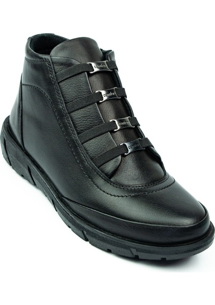 Z396 Siyah Deri Lastikli Kadın Bot