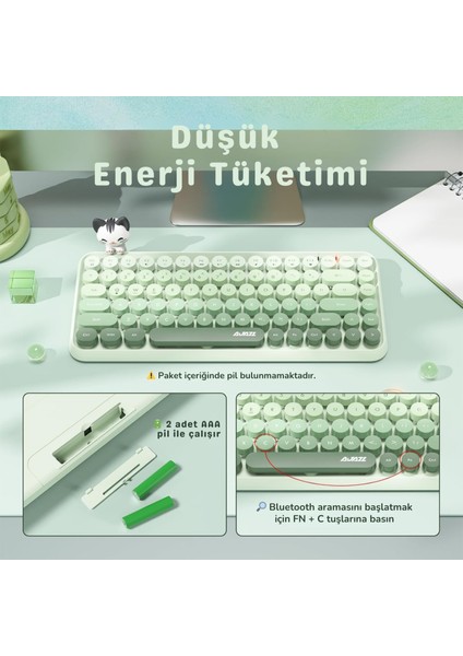 Kablosuz Bluetooth Retro Sessiz Klavye – Yuvarlak Tuşlu, Kedi Süs Aksesuarı, 84 Tuşlu, Taşınabilir, Akıllı Uyku Modu, Ergonomik Tasarım, Tablet Telefon Uyumlu, Ajazz AJ308I Yeşil indirimleri