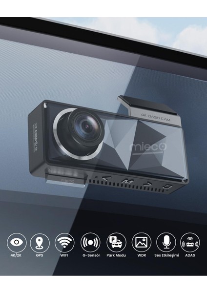 A11 Wifi/ 4K Uhd/ 150° Ultra Geniş Açı/ Gps/ Adas/ Ön+Arka Araç Kamerası (2025)+HAFIZA KARTI HEDIYE