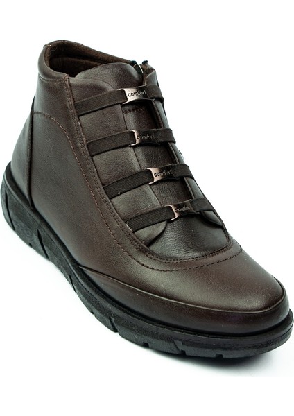 Z396 Kahverengi Deri Lastikli Kadın Bot