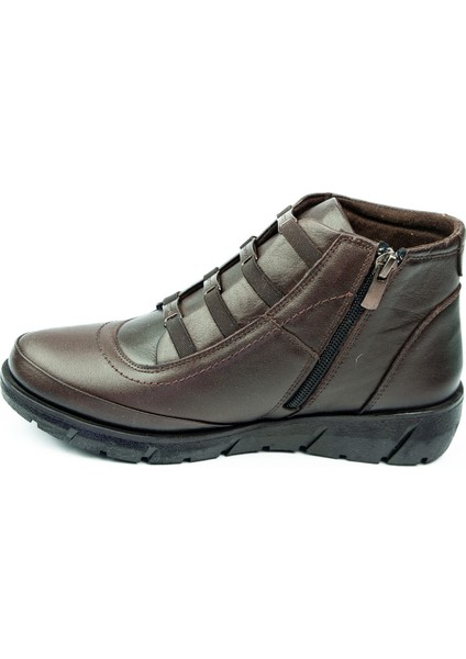 Z396 Kahverengi Deri Lastikli Kadın Bot modelleri
