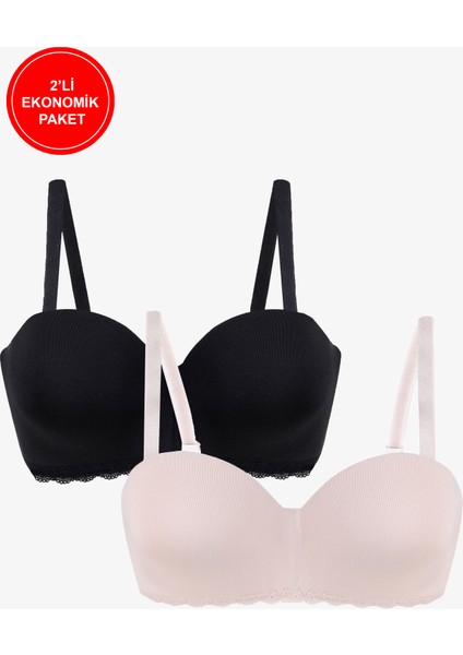 2'li Paket - Kadın Dolgusuz Mikro Straplez Sütyen