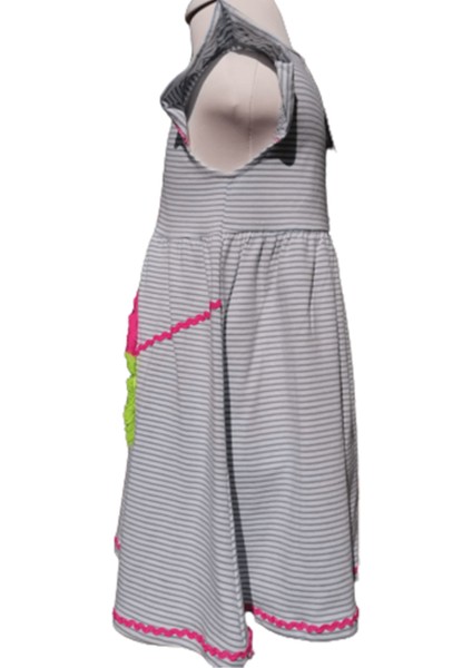 Kız Çocuk Unicorn Baskılı Çizgili Beyaz Mavi Elbise – Yumuşak ve Rahat Pamuklu Kumaş