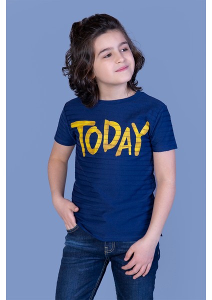 Erkek Çocuk Örgü Kumaş Detaylı Today Baskılı Tişört