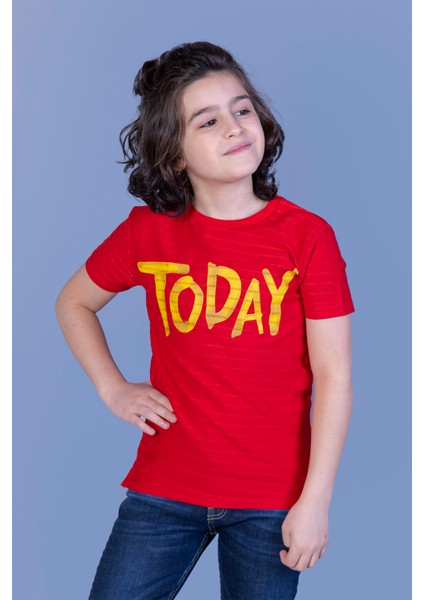 Erkek Çocuk Örgü Kumaş Detaylı Today Baskılı Tişört modelleri