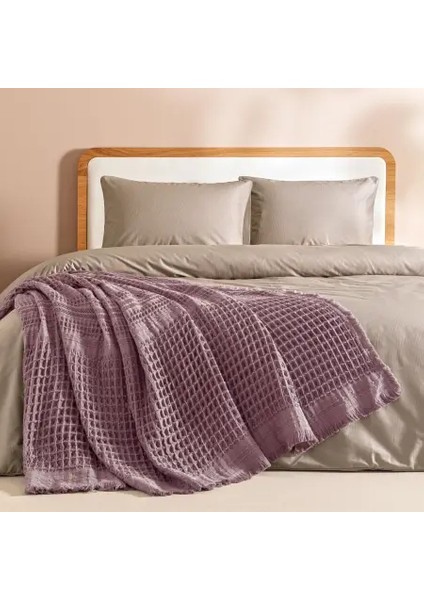 %100 Pamuk Dokuma Yatak Örtüsü 240X250 cm Mürdüm - Belinda Serisi