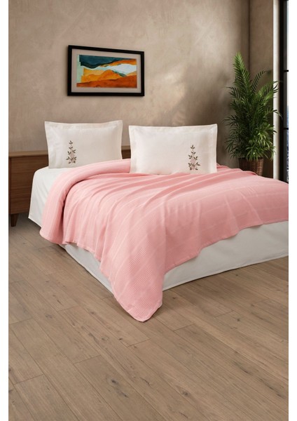 Tek Kişilik 3 Parça Nakışlı Waffle Dokuma Pike Takımı-Hediyelik Petekli Pike Legacy-Pudra