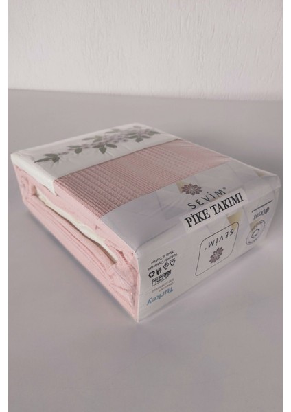 Tek Kişilik 3 Parça Nakışlı Waffle Dokuma Pike Takımı-Hediyelik Petekli Pike Legacy-Pudra fiyatları