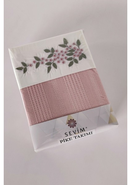 Tek Kişilik 3 Parça Nakışlı Waffle Dokuma Pike Takımı-Hediyelik Petekli Pike Legacy-Pudra modelleri