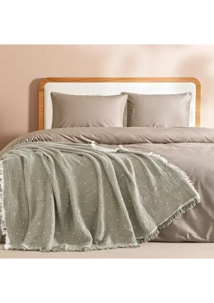 %100 Pamuk Müslin Yatak Örtüsü 220X240 cm Gri - Glen Serisi