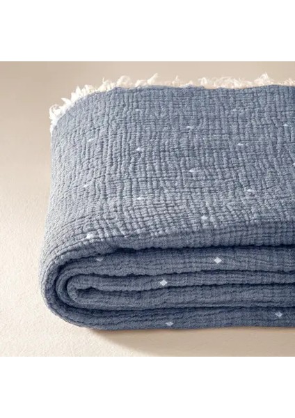 %100 Pamuk Müslin Yatak Örtüsü 220X240 cm Mavi - Glen Serisi modelleri