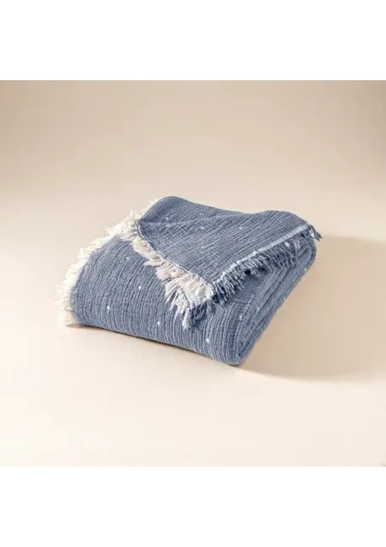 %100 Pamuk Müslin Yatak Örtüsü 220X240 cm Mavi - Glen Serisi fırsatları