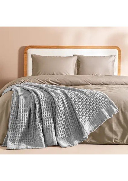 %100 Pamuk Dokuma Yatak Örtüsü 240X250 cm Gri - Belinda Serisi