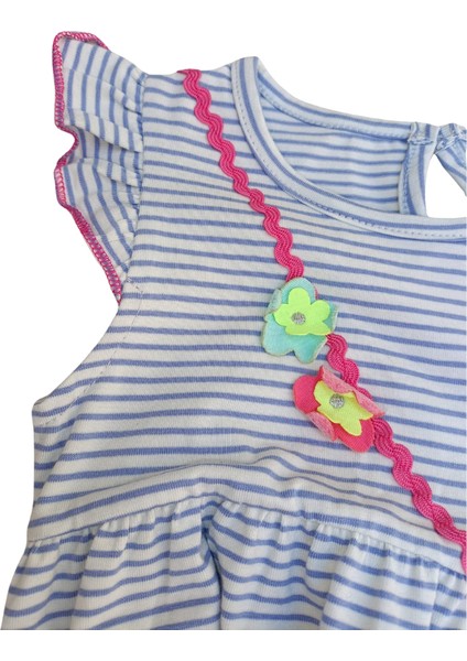 Kız Çocuk Unicorn Baskılı Çizgili Beyaz Mavi Elbise – Yumuşak ve Rahat Pamuklu Kumaş fırsatları