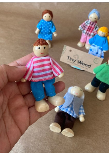 Ahşap Kukla Aile Seti 6'lı – Montessori Eğitim Oyuncağı, Oyun Evi Figürleri Ahşap Oyuncak fırsatları