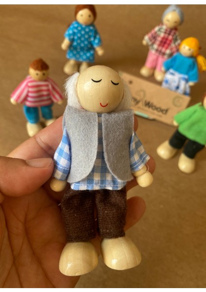 Ahşap Kukla Aile Seti 6'lı – Montessori Eğitim Oyuncağı, Oyun Evi Figürleri Ahşap Oyuncak indirimleri