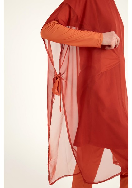 Koyu Turuncu Kimono – Tesettür Plaj Kimonosu | Hafif, Dökümlü ve Tam Boy Tasarım P2516-2