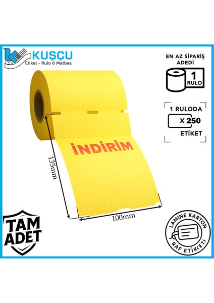 1 Adet 135MMX100MM 250'LIK Orta Delikli/çentikli 'indirim' Lamine Karton Raf Etiketi / Kuşçu Etiket