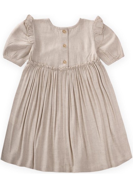 Robadan Fırfır Büzgülü Poplin Elbise 2-7 Yaş Naturel fiyatları