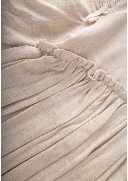 Robadan Fırfır Büzgülü Poplin Elbise 2-7 Yaş Naturel modelleri