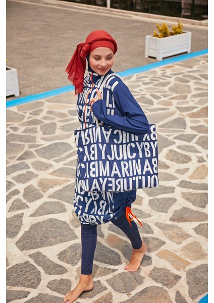 Paraşüt Harfli Lacivert Tam Kapalı Tesettür Mayo M2301-1 fiyatları