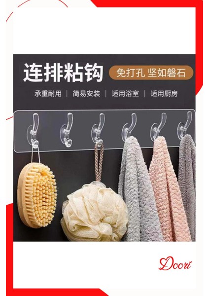 1 Adet )6'lı Yapışkanlı Şeffaf Duvar Askısı Fayans Askı Banyo Mutfak Düzenleyici Askı Pratik Askılık