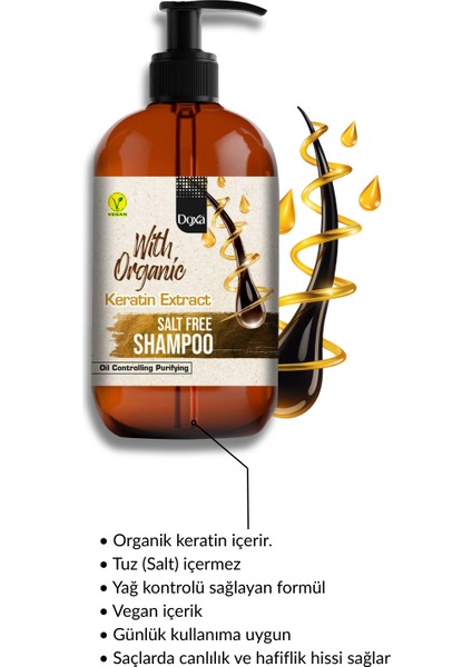 Organik Keratin Özlü Tuzsuz Şampuan - Yağ Dengeleyici ve Arındırıcı 500 ml modelleri