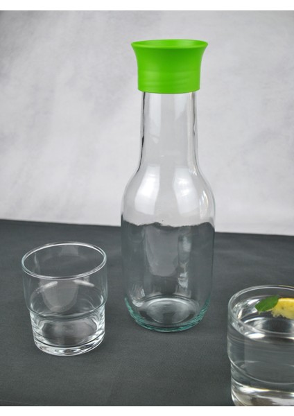 Cam Sürahi Seti Detoks Kapaklı 1 Litre Sürahi ve 2 Adet Paşabahçe Cam Bardak-Yeşil