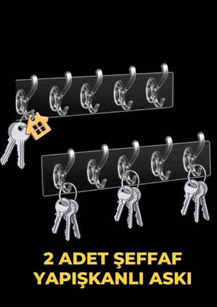 Şeffaf Askı, Yapışkanlı Askı, Mutfak Askısı, Banyo Askısı,2 Adet Yapışkanlı Anahtar Askısı