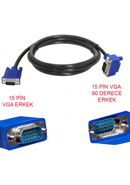 Vga 90 Derece Kablo 15 Pin Vga Düz Ve 90 Derce L Tipi Görüntü Kablosu 1.5m modelleri