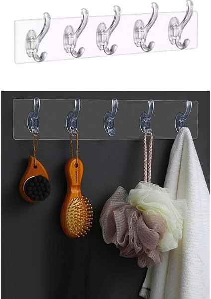 Yakut Silikonlu 5'li 29*7 Şeffaf Güçlü Kendinden Yapışkanlı Kapı Duvar Askısı Ağır Yük Taşıma