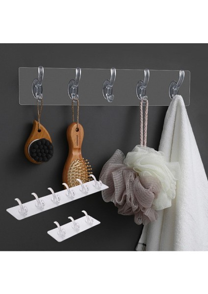 Şeffaf Duvar Askısı 5'li Iz Bırakmayan Güçlü Yapışkanlı Banyo Mutfak Düzenleyici Kanca Askılık