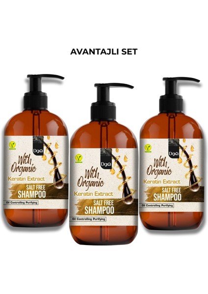 Organik Keratin Özlü Tuzsuz Şampuan - Yağ Dengeleyici ve Arındırıcı 500 ml