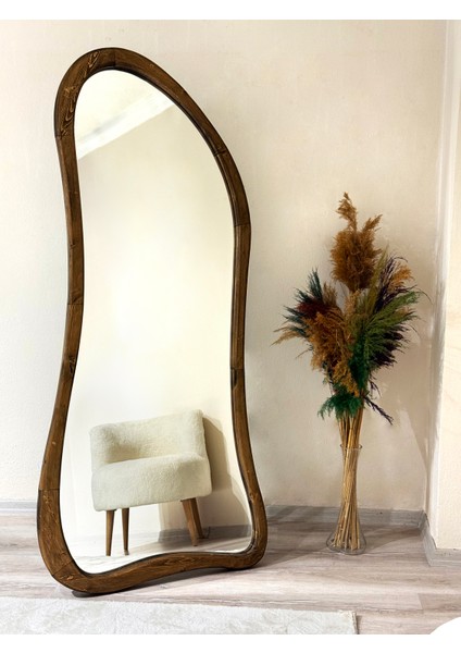 Ahşap Çerçeve Asimetrik Ayaklı Boy Aynası -Ceviz