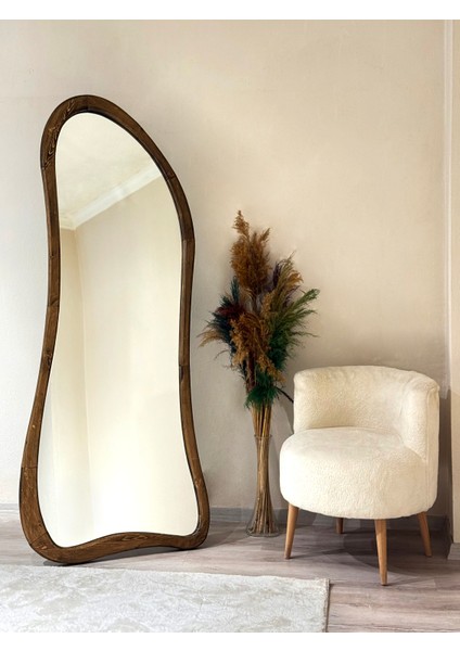 Ahşap Çerçeve Asimetrik Ayaklı Boy Aynası -Ceviz fiyatları