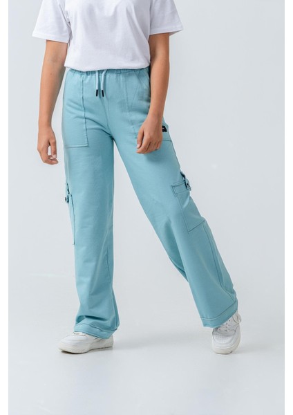 Kız Çocuk Bol Paça Cepli Rahat Kesim Penye Eşofman Altı