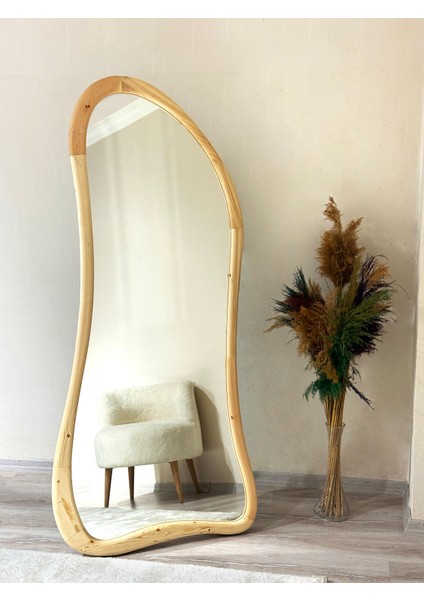 Ahşap Çerçeve Asimetrik Ayaklı Boy Aynası -Naturel