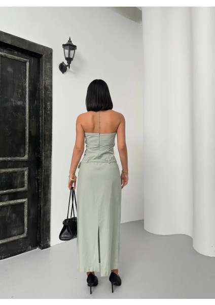 Straplez Keten Elbise Çağla modelleri