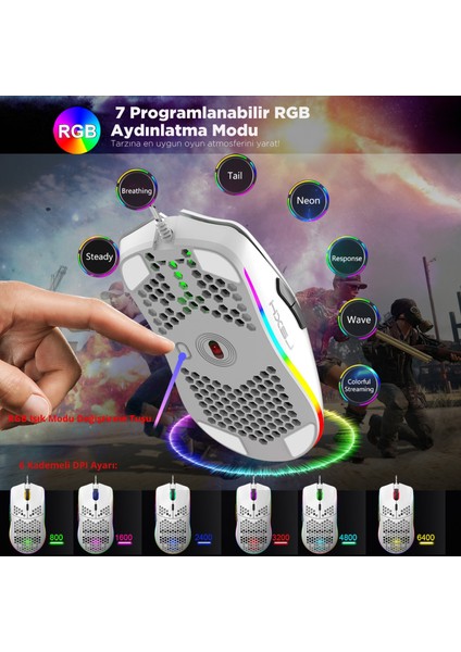 J900 Kablolu 6400 Dpı Rgb Oyuncu Mouse