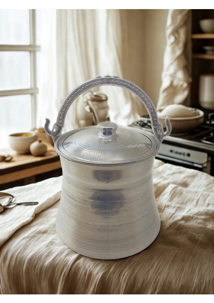 Şehzademutfak Şehzade Mutfak 1 Litre El Yapımı Alüminyum Yoğurt Satırı (Kapaklı Bakraç)