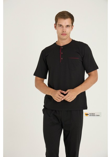 Süper Battal Midi Yaka Kısa Kol Modal Kumaş Pijama Takım