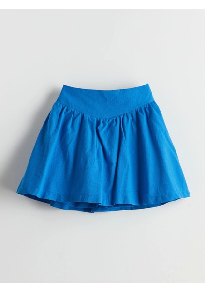 Lcw Kids Mavi Beli Lastikli Keten Karışımlı Kız Çocuk Şort Etek