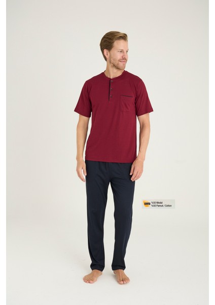 Süper Battal Midi Yaka Kısa Kol Modal Kumaş Pijama Takım