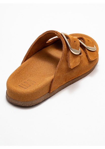 Ovesta Taba Süet Hakiki Deri Çift Bantlı Kadın Terlik