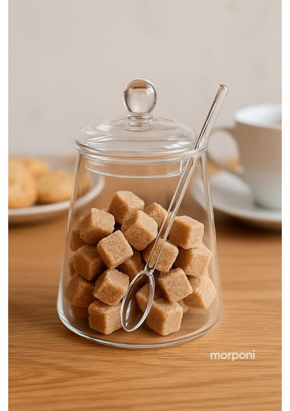 Borosilikat Cam Kaşıklı Cam Kapaklı Tuzluk & Şekerlik