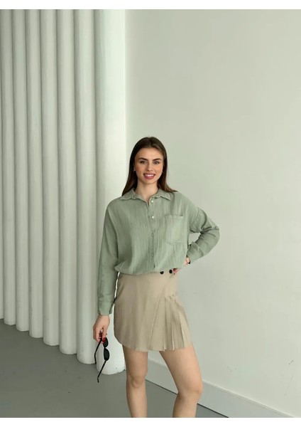 Müslin Sade Gömlek Su Yeşili fırsatları