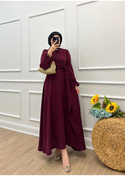 Hülya Balon Kol- Yandan Bağlama Detaylı Krep Kumaş Elbise modelleri