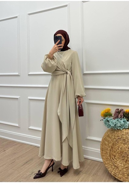 Hülya Balon Kol- Yandan Bağlama Detaylı Krep Kumaş Elbise fiyatları